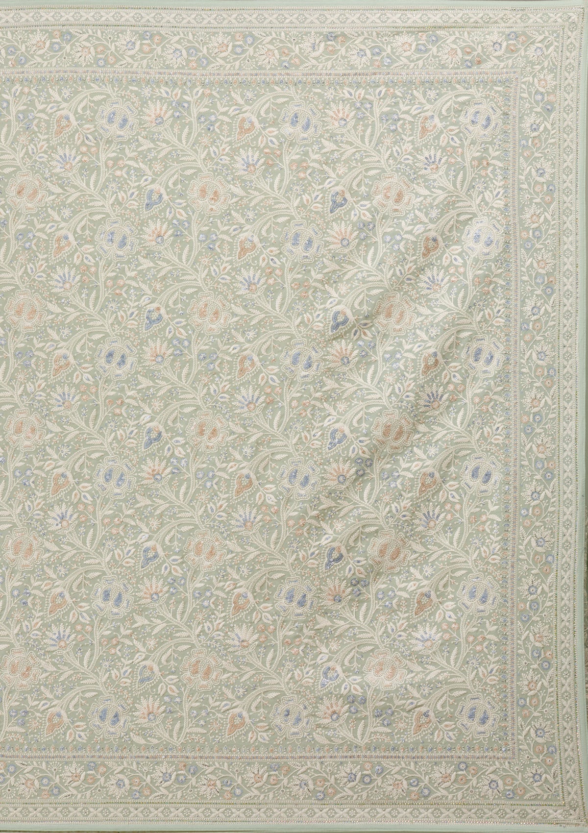 Pista Green Threadwork Georgette Saree-Koskii