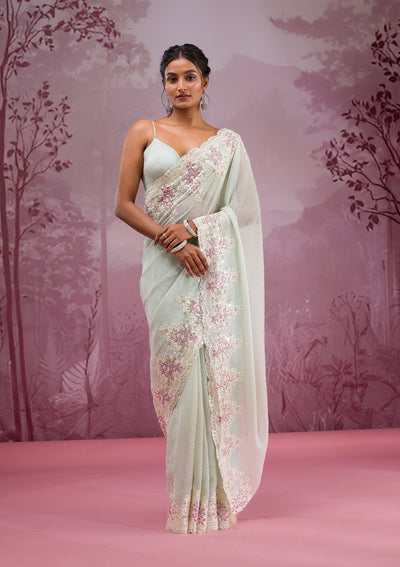 Pista Green Threadwork Georgette Saree-Koskii