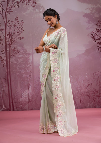 Pista Green Threadwork Georgette Saree-Koskii