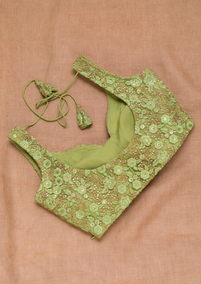 Pista Green Threadwork Net Blouse-Koskii