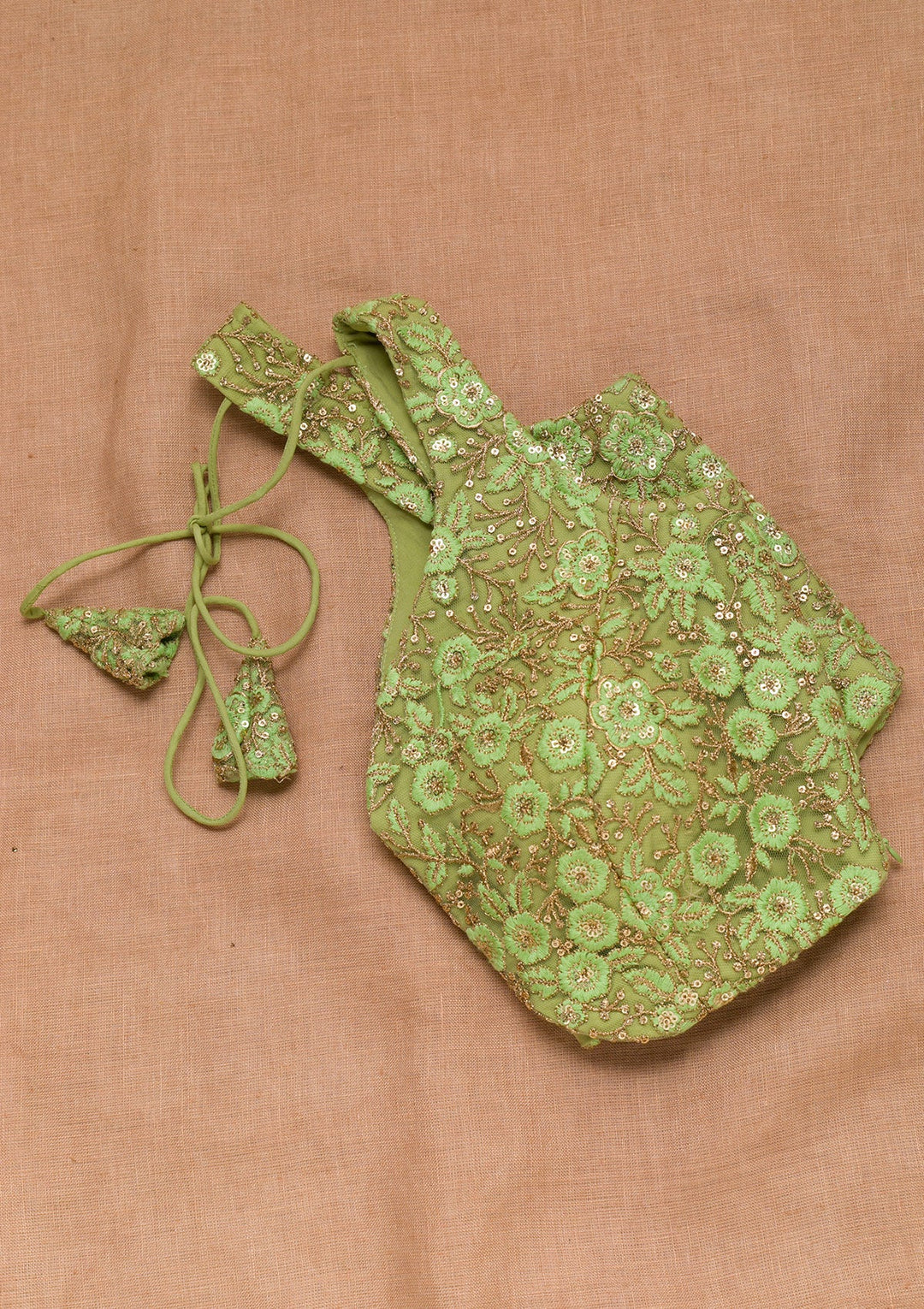 Pista Green Threadwork Net Blouse-Koskii