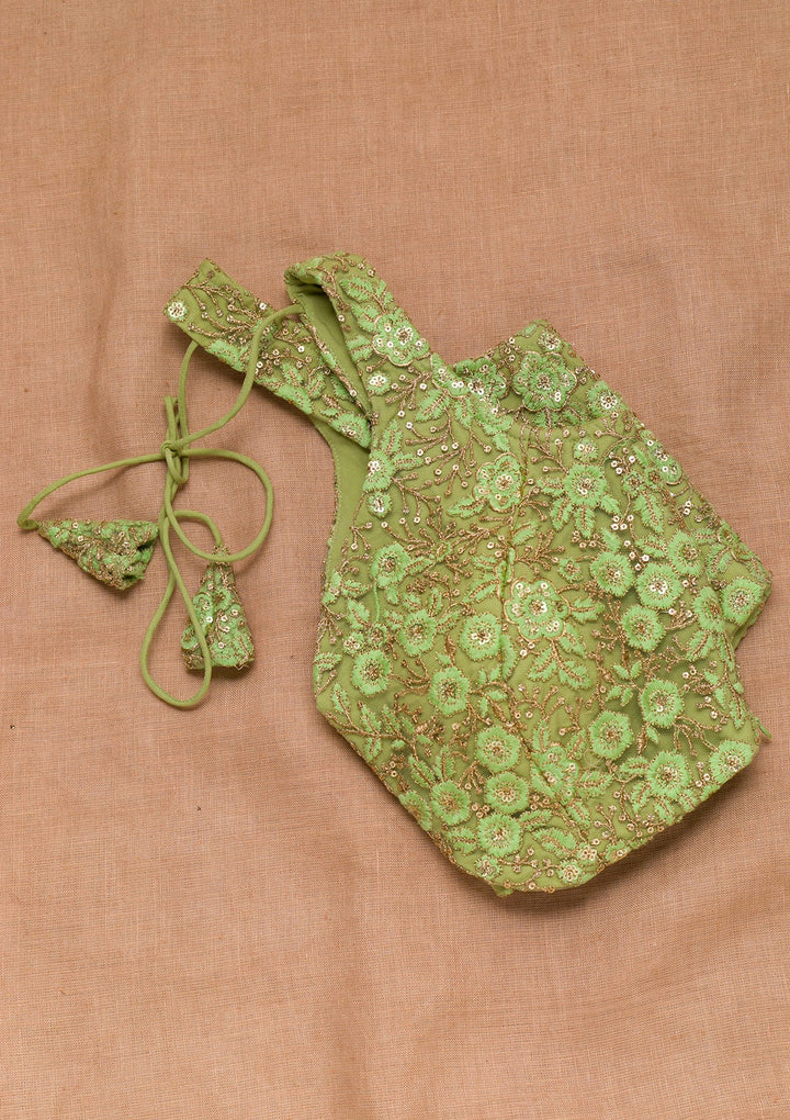 Pista Green Threadwork Net Blouse-Koskii