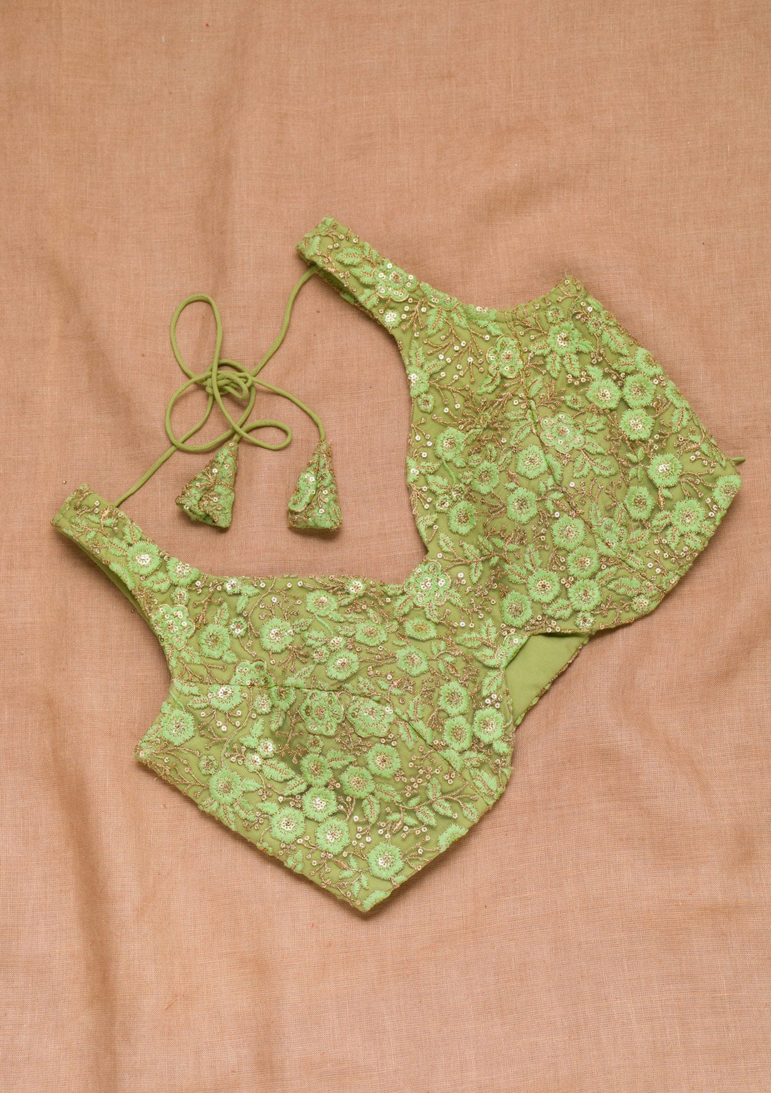 Pista Green Threadwork Net Blouse-Koskii