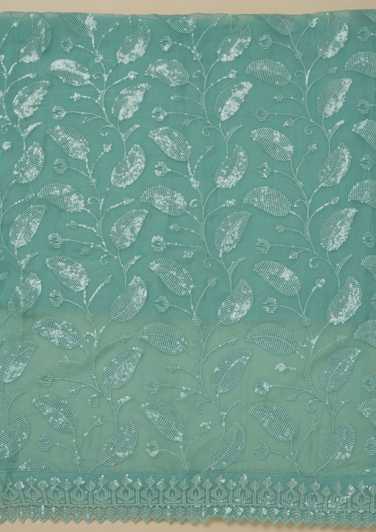Pista Green Threadwork Organza Unstitched Salwar Suit-Koskii