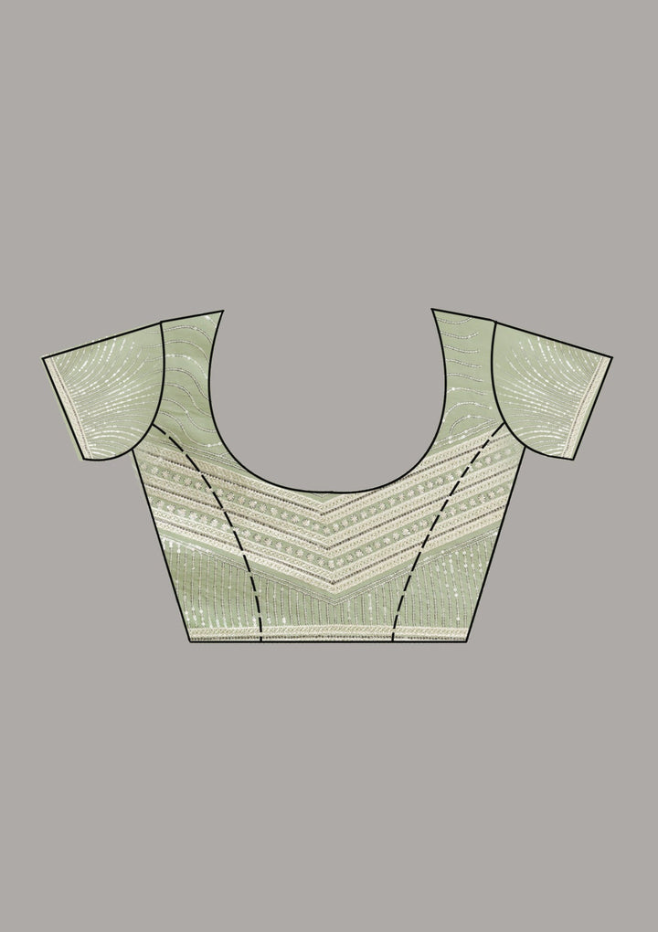 Pista Green Threadwork Organza Saree-Koskii