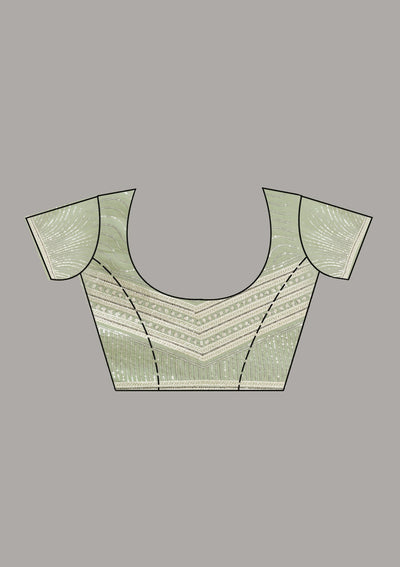 Pista Green Threadwork Organza Saree-Koskii