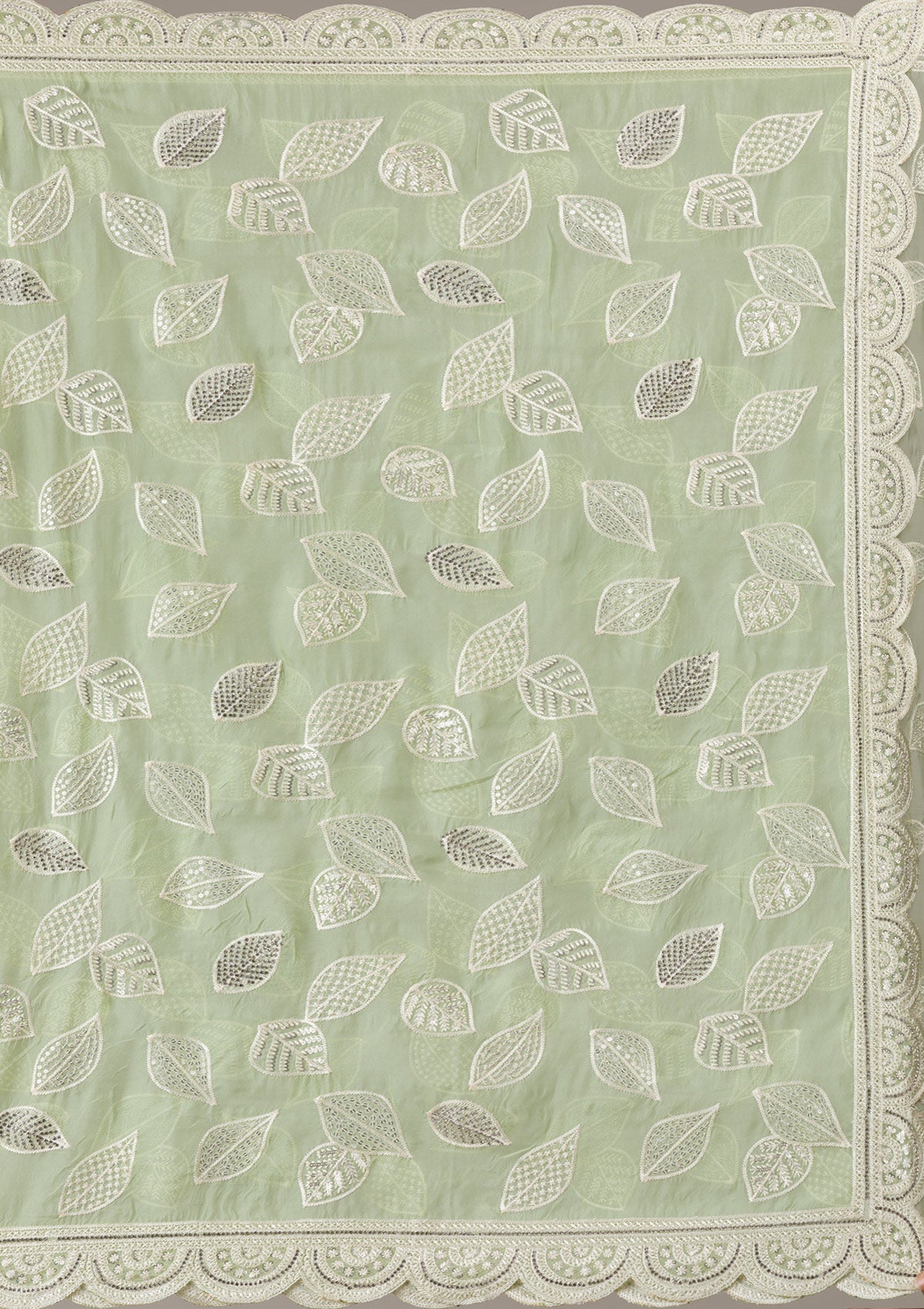 Pista Green Threadwork Organza Saree-Koskii