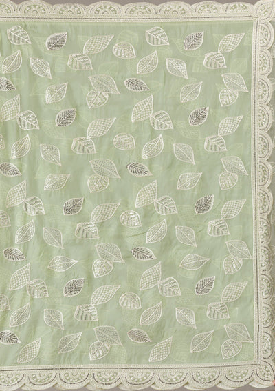 Pista Green Threadwork Organza Saree-Koskii