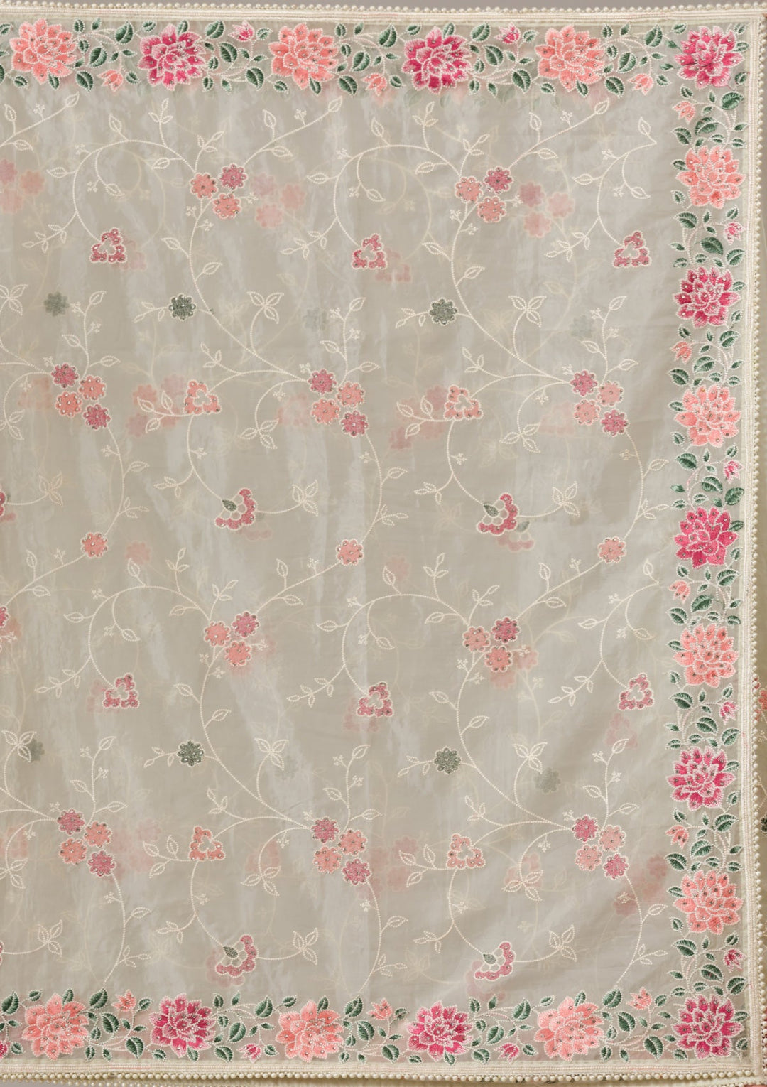 Pista Green Threadwork Organza Saree-Koskii