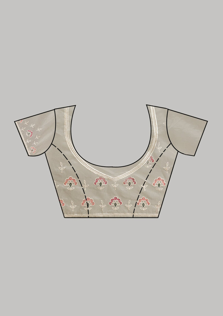 Pista Green Threadwork Organza Saree-Koskii