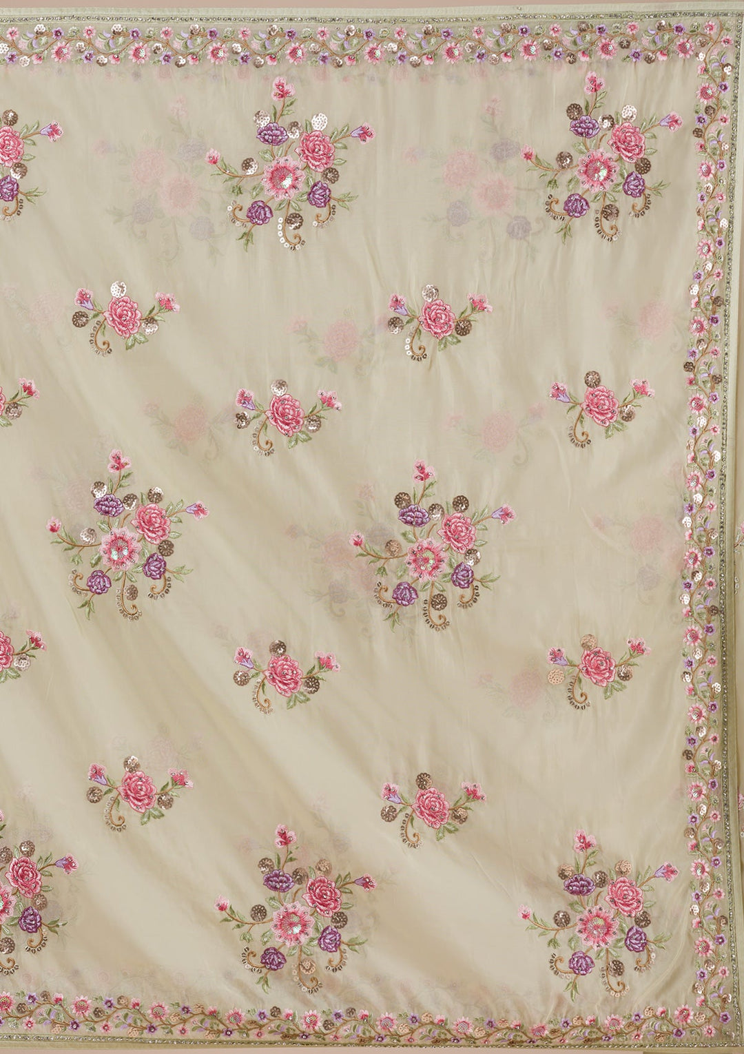 Pista Green Threadwork Organza Saree-Koskii