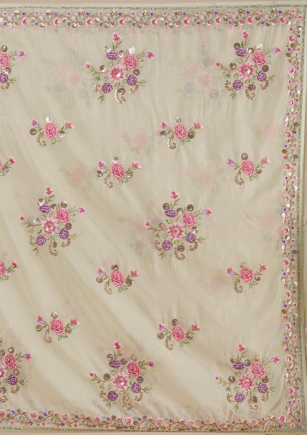 Pista Green Threadwork Organza Saree-Koskii