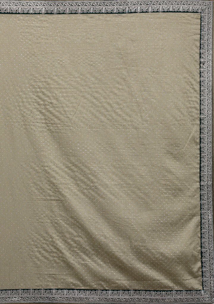 Pista Green Threadwork Raw Silk Saree-Koskii