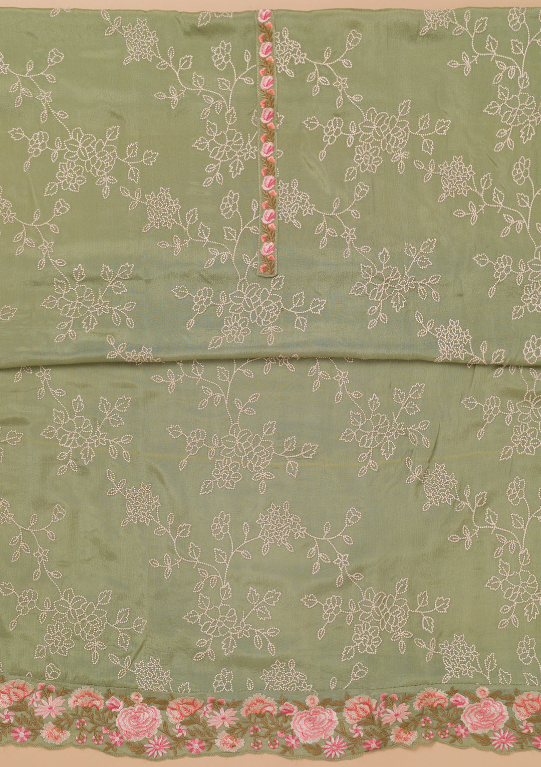 Pista Green Threadwork Semi Crepe Unstitched Salwar Suit