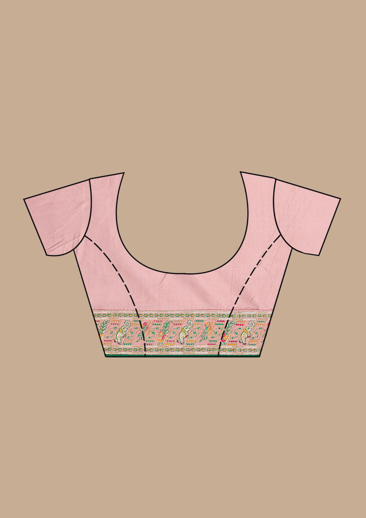 Pista Green Threadwork Soft Silk Saree-Koskii