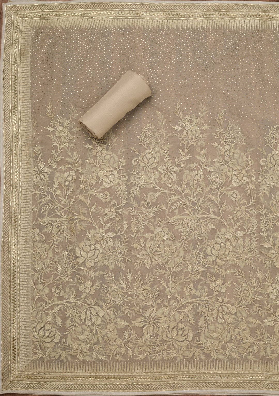 Pista Green Threadwork Tissue Unstitched Salwar Suit-Koskii