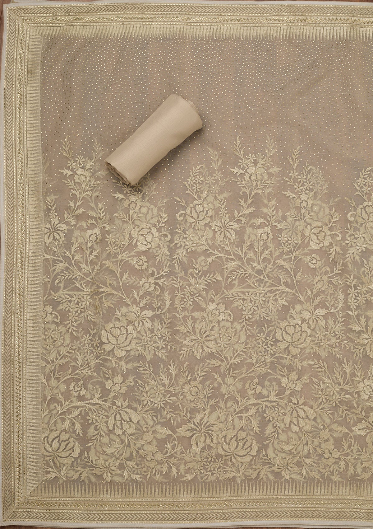 Pista Green Threadwork Tissue Unstitched Salwar Suit-Koskii