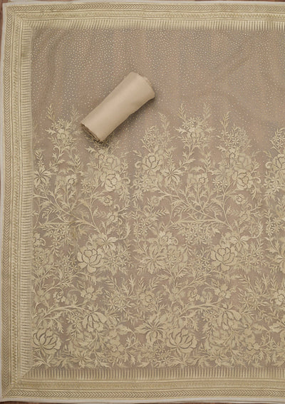 Pista Green Threadwork Tissue Unstitched Salwar Suit-Koskii