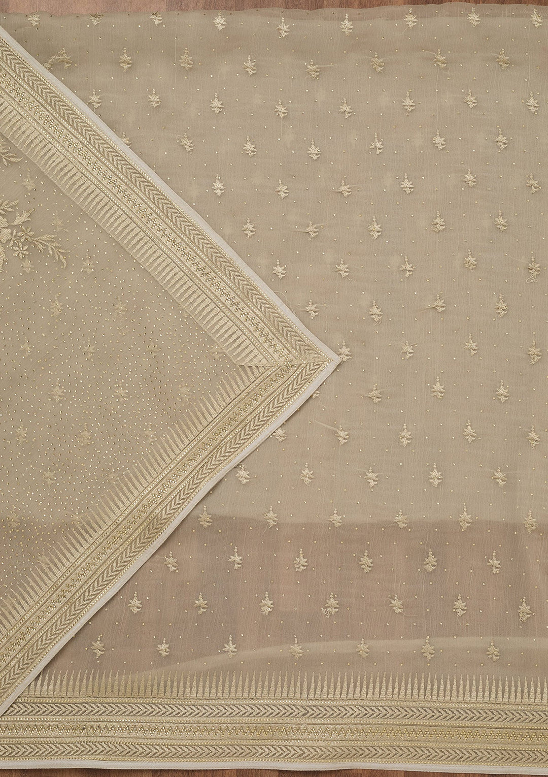 Pista Green Threadwork Tissue Unstitched Salwar Suit-Koskii