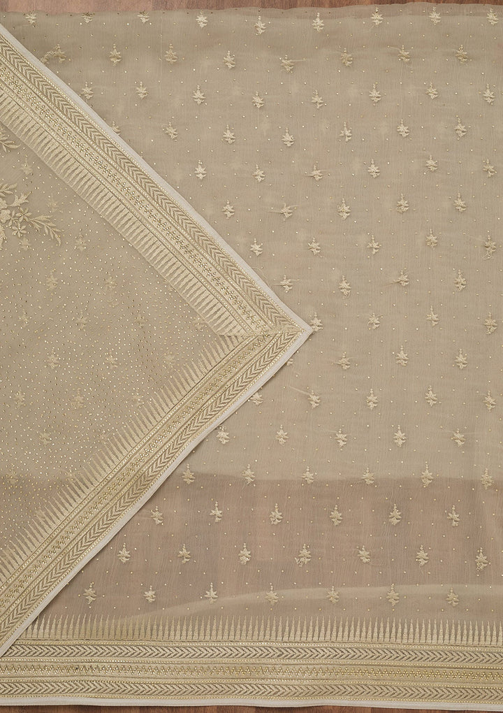 Pista Green Threadwork Tissue Unstitched Salwar Suit-Koskii