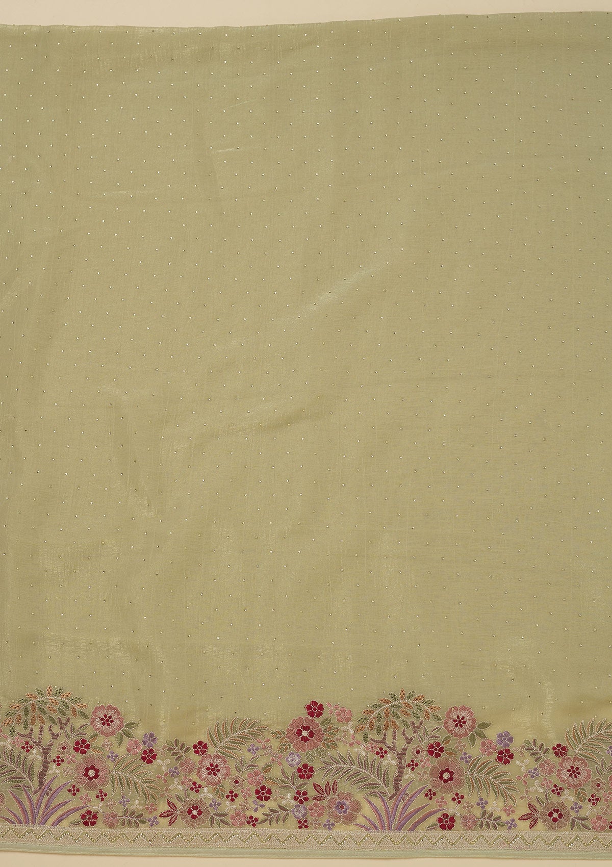 Pista Green Threadwork Tissue Unstitched Salwar Suit-Koskii
