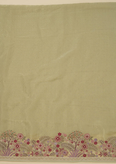 Pista Green Threadwork Tissue Unstitched Salwar Suit-Koskii