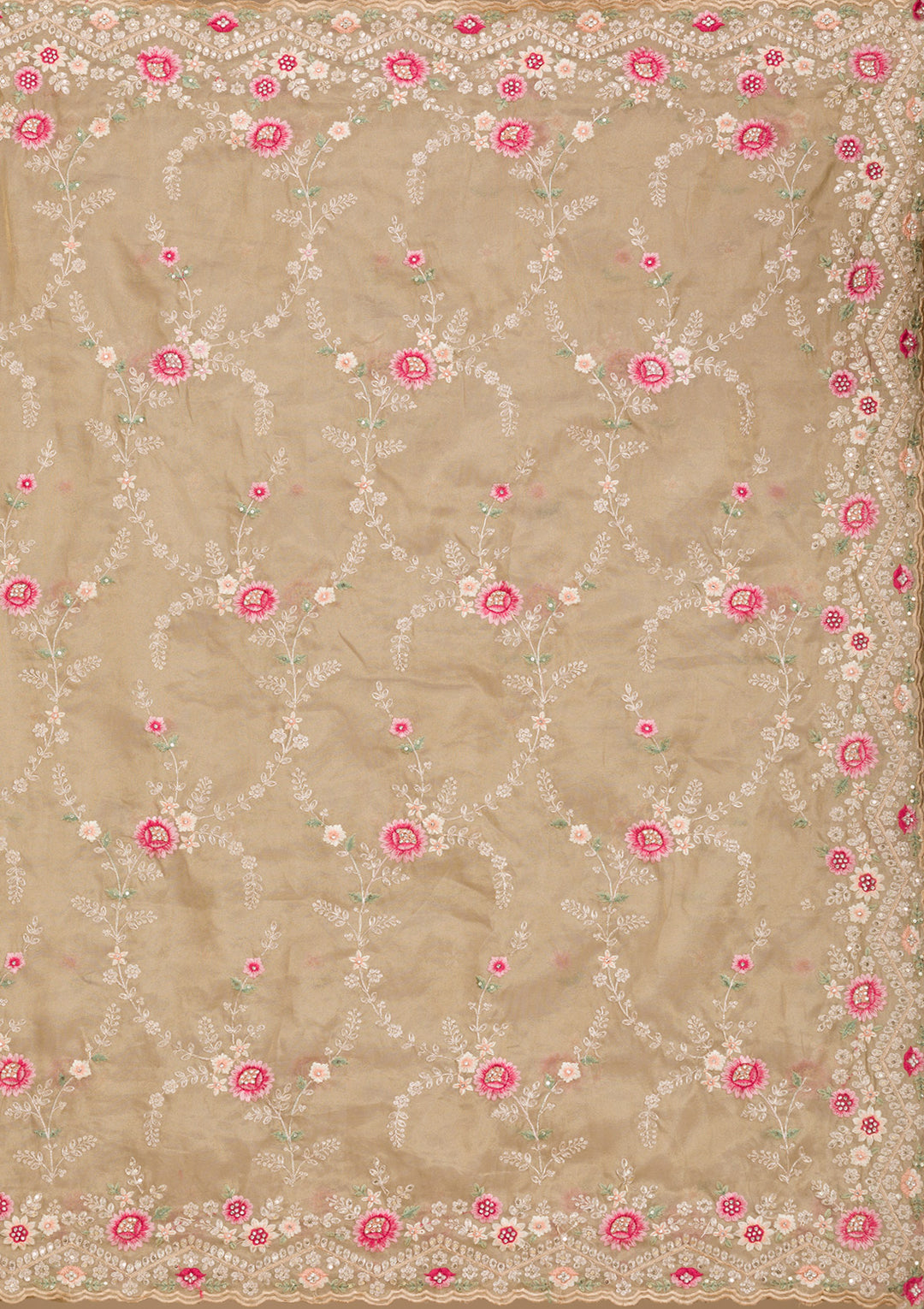 Pista Green Threadwork Tissue Saree