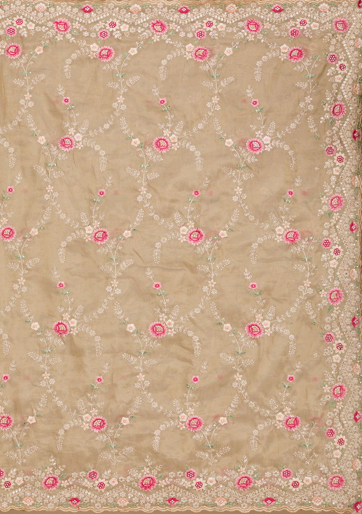 Pista Green Threadwork Tissue Saree