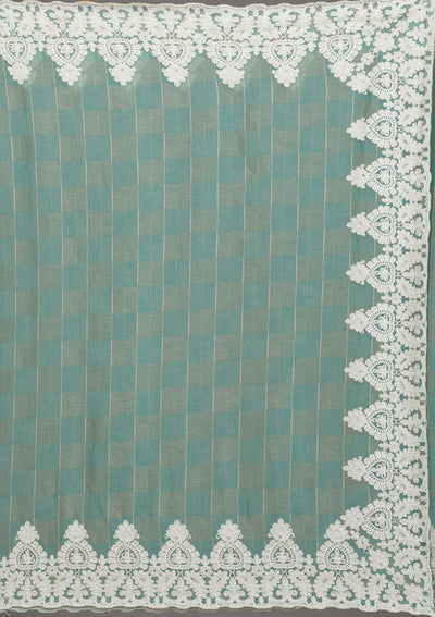Pista Green Threadwork Tissue Saree-Koskii