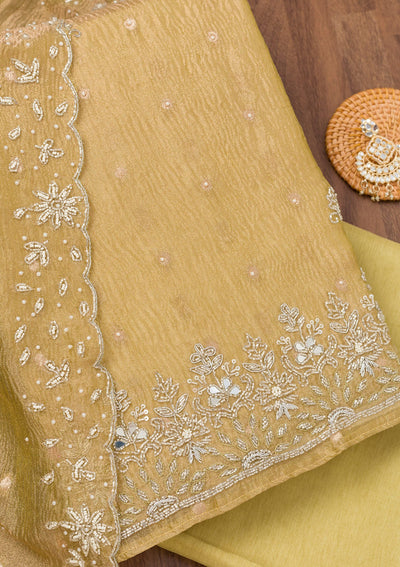 Pista Green Zardosi Tissue Unstitched Salwar Suit-Koskii