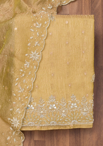 Pista Green Zardosi Tissue Unstitched Salwar Suit-Koskii