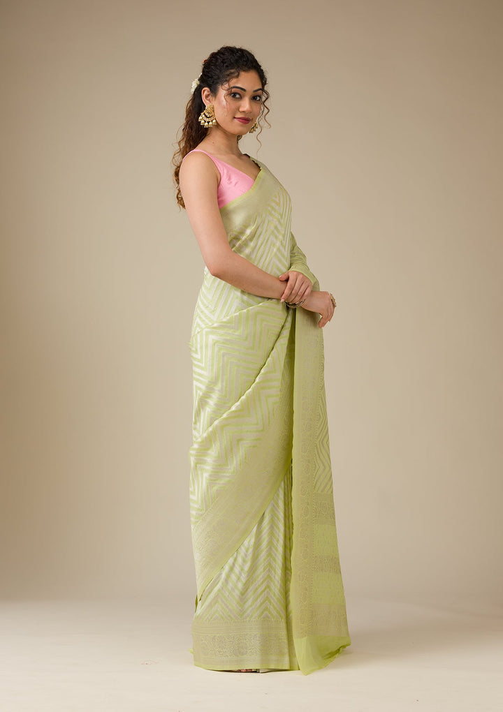 Pista Green Zariwork Art Silk Saree