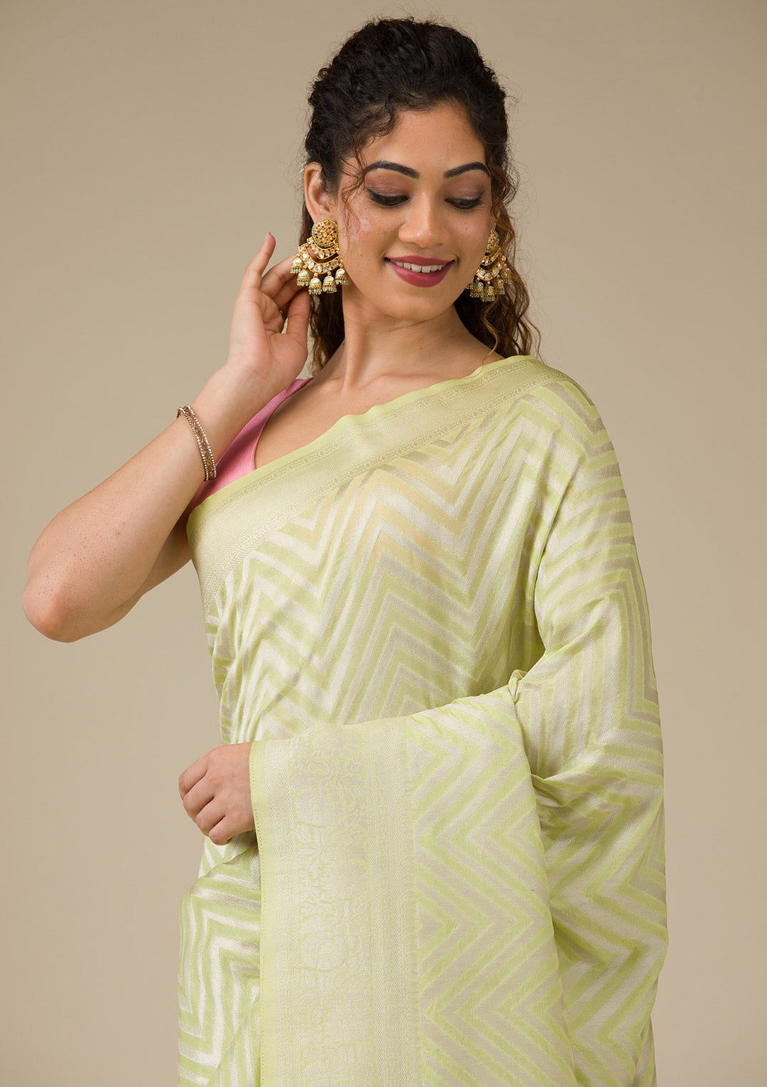 Pista Green Zariwork Art Silk Saree