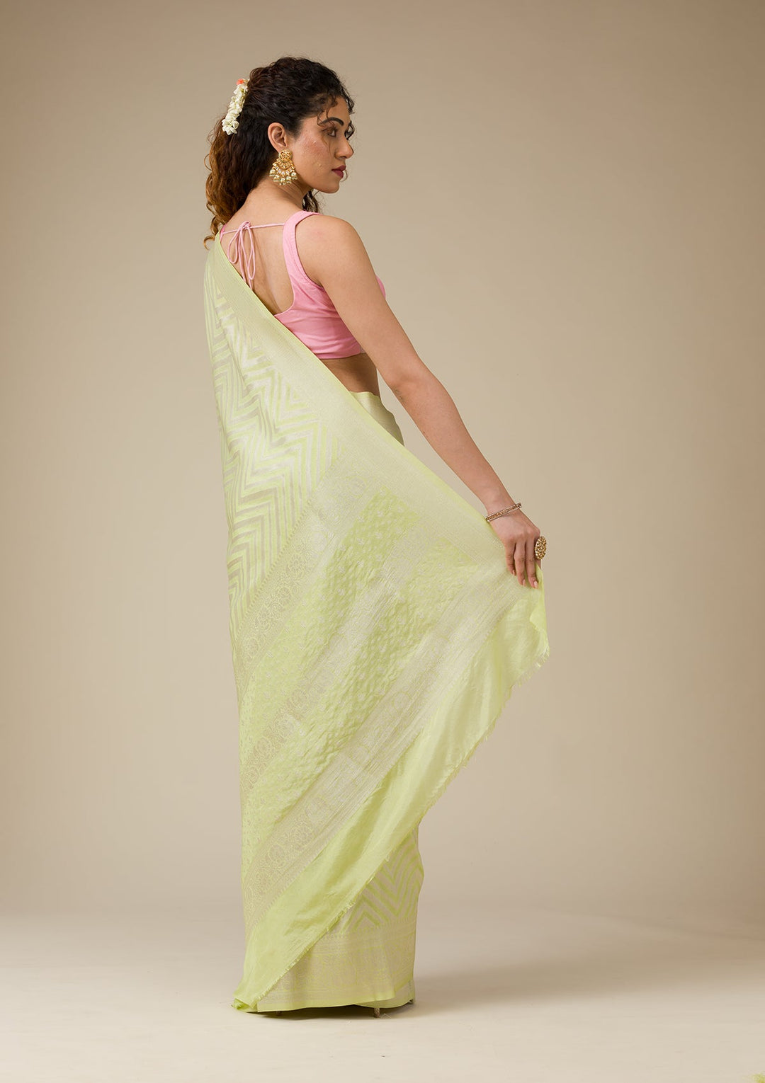Pista Green Zariwork Art Silk Saree