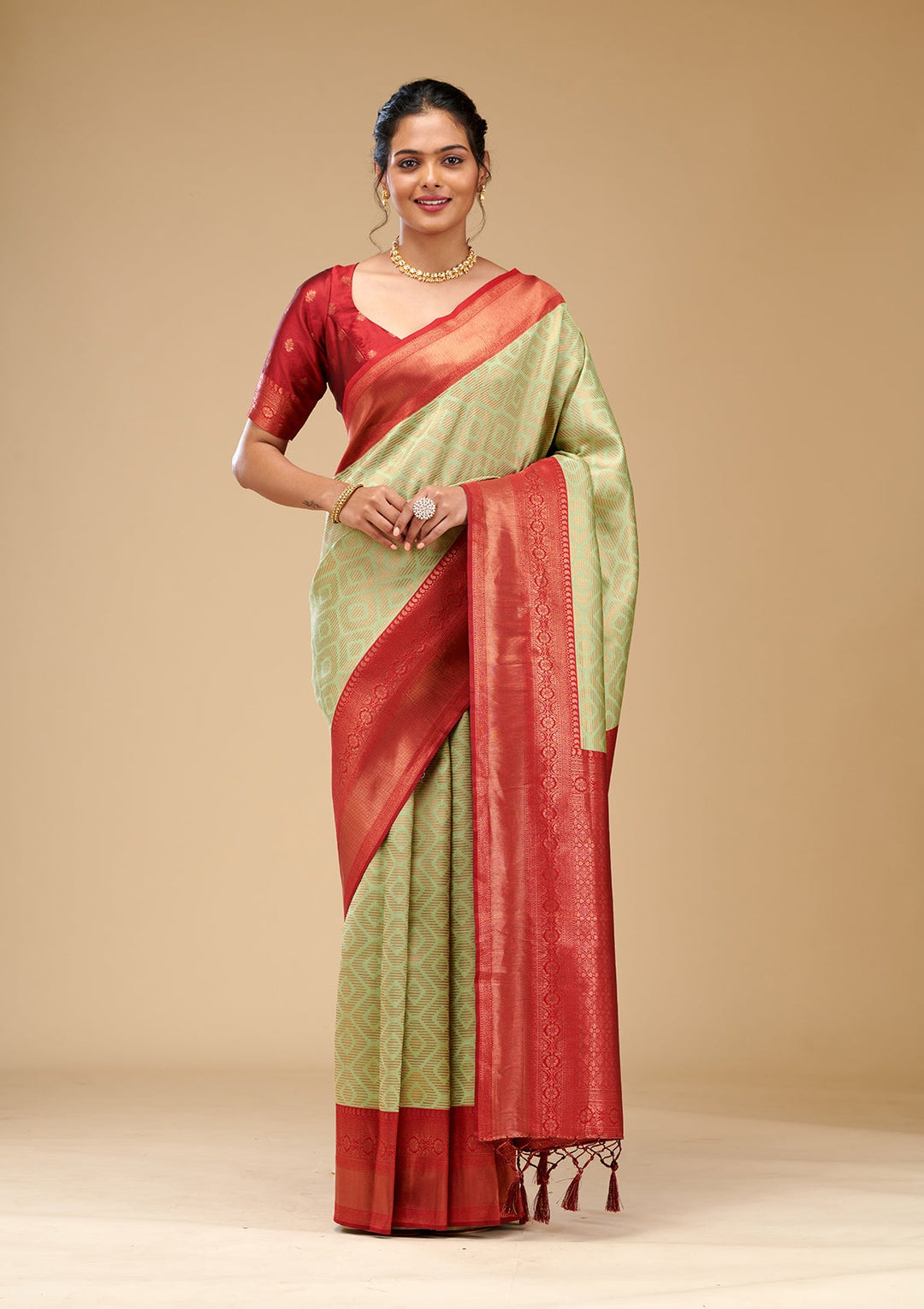 Pista Green Zariwork Art Silk Saree-Koskii