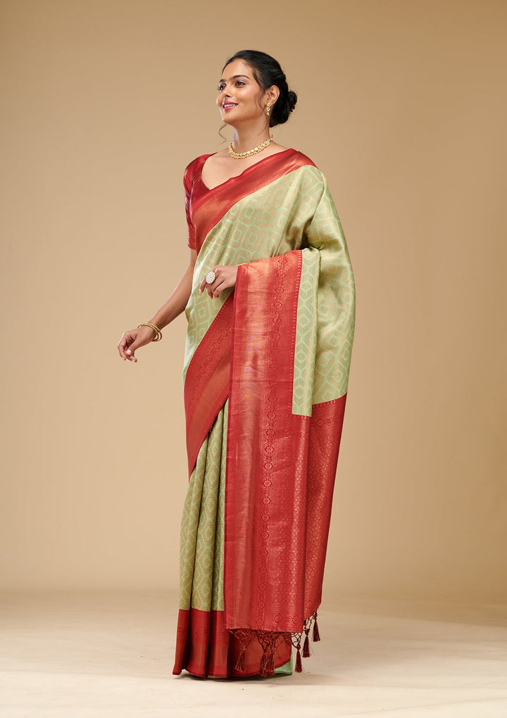 Pista Green Zariwork Art Silk Saree-Koskii