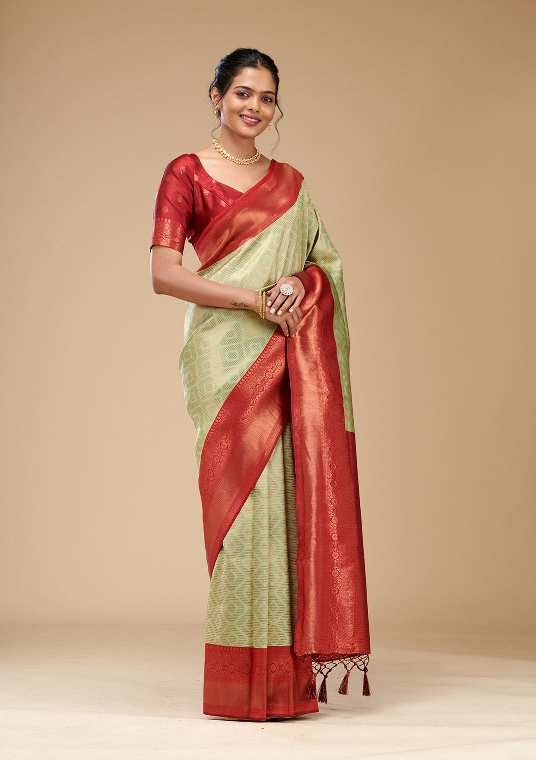 Pista Green Zariwork Art Silk Saree-Koskii