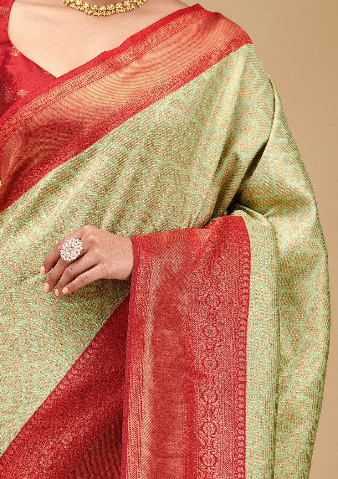 Pista Green Zariwork Art Silk Saree-Koskii