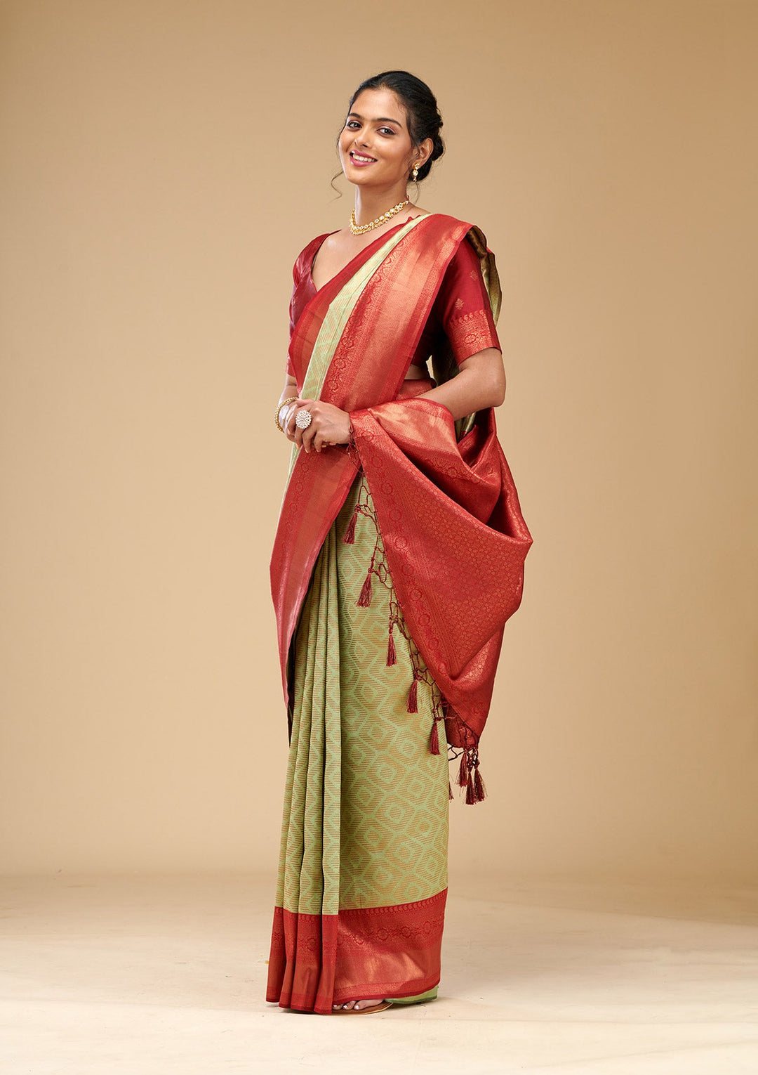 Pista Green Zariwork Art Silk Saree-Koskii