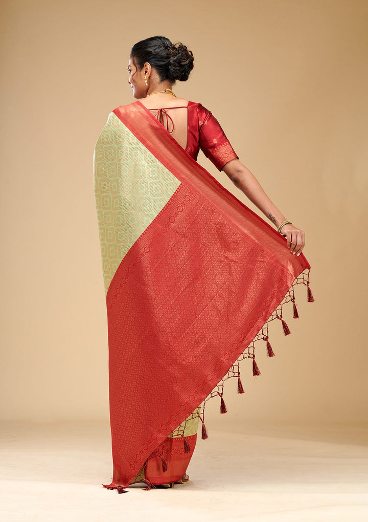 Pista Green Zariwork Art Silk Saree-Koskii