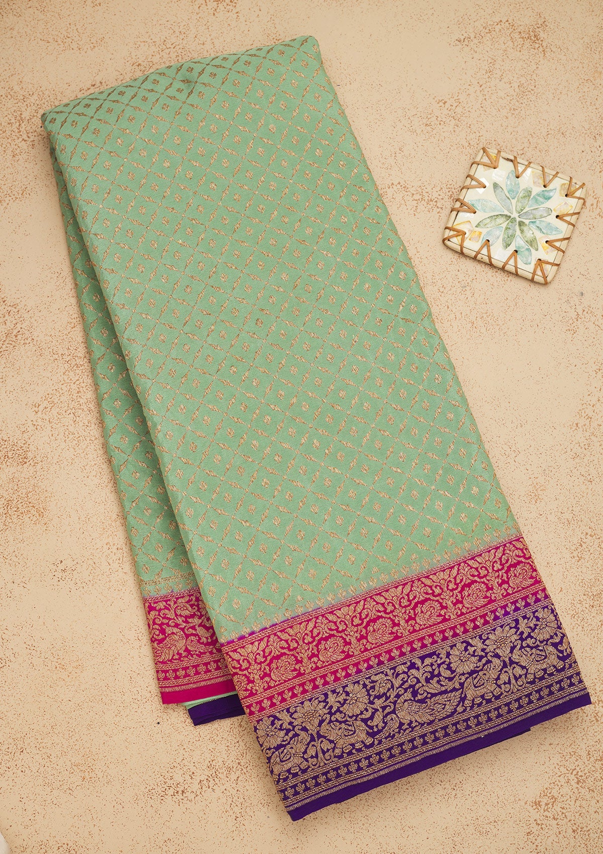 Pista Green Zariwork Art Silk Saree-Koskii