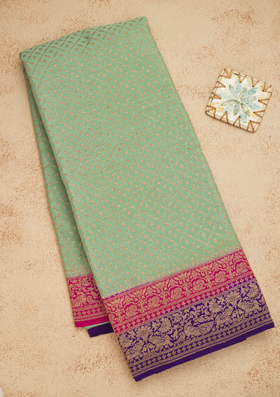 Pista Green Zariwork Art Silk Saree-Koskii