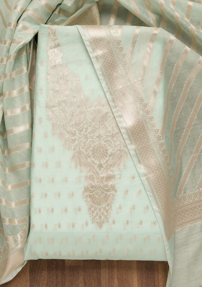 Pista Green Zariwork Banarasi Unstitched Salwar Suit