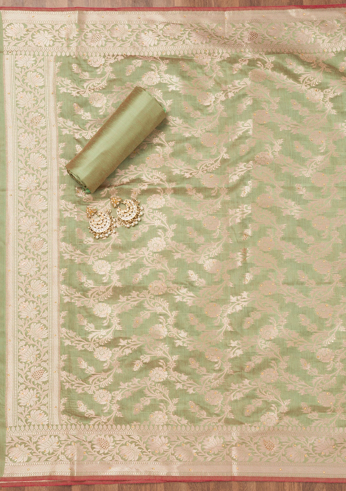 Pista Green Zariwork Banarasi Unstitched Salwar Suit-Koskii