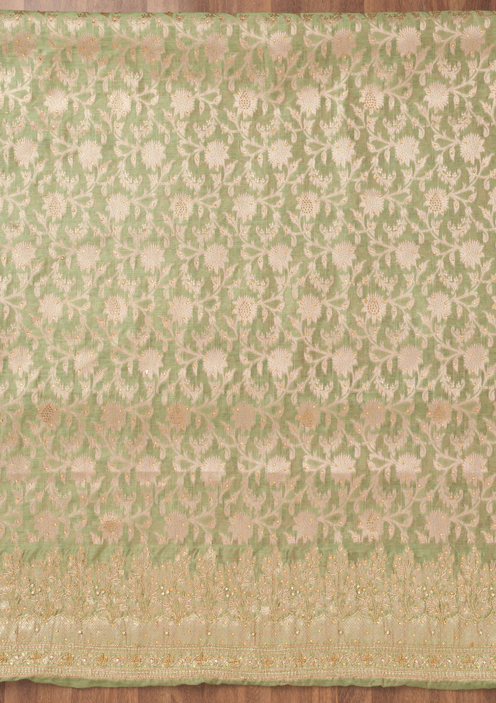 Pista Green Zariwork Banarasi Unstitched Salwar Suit-Koskii