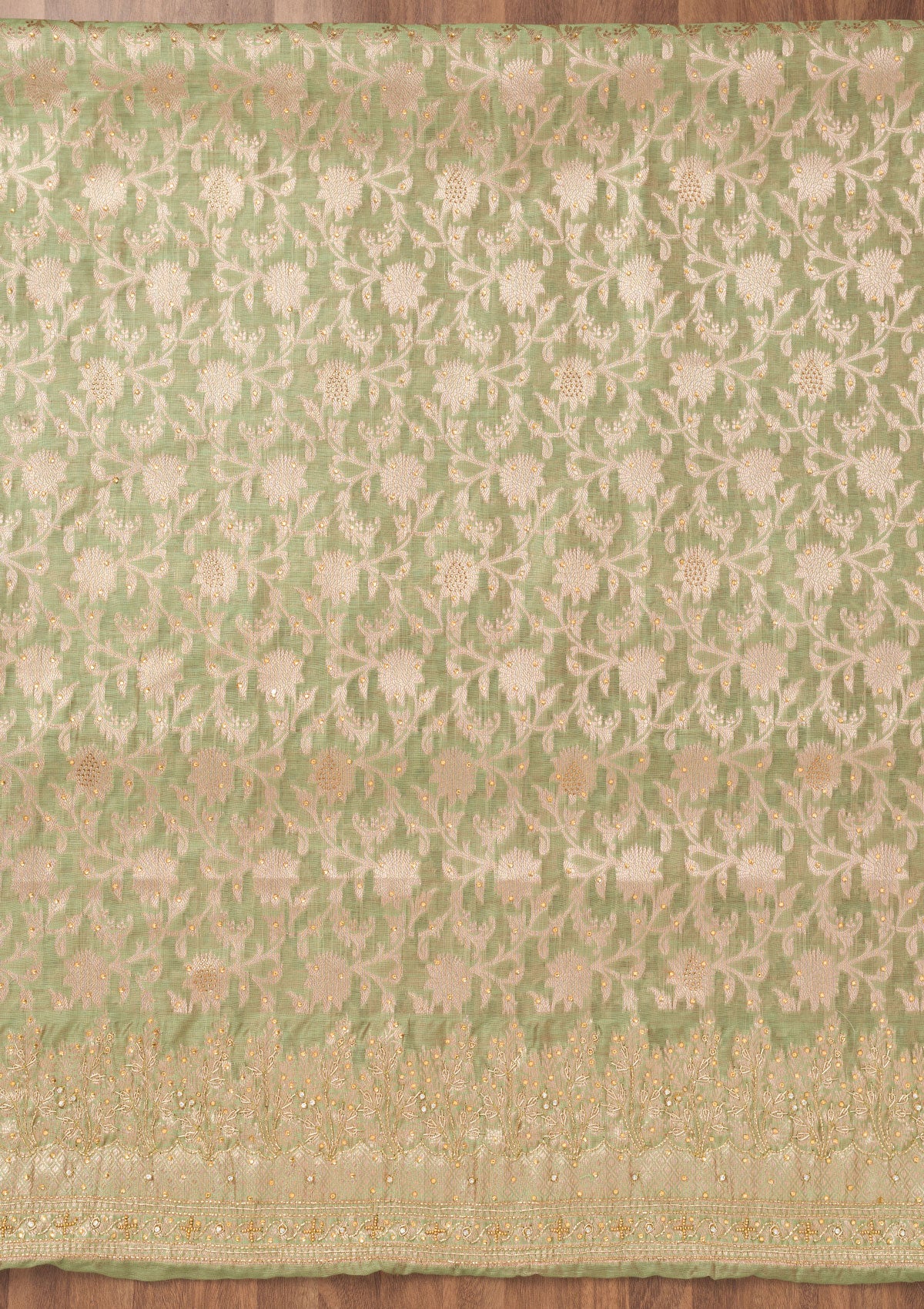 Pista Green Zariwork Banarasi Unstitched Salwar Suit-Koskii
