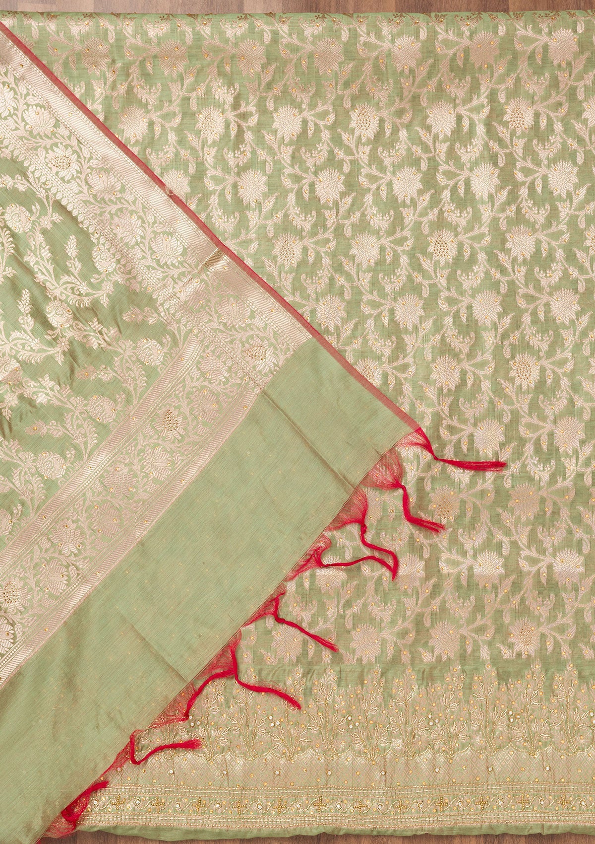 Pista Green Zariwork Banarasi Unstitched Salwar Suit-Koskii