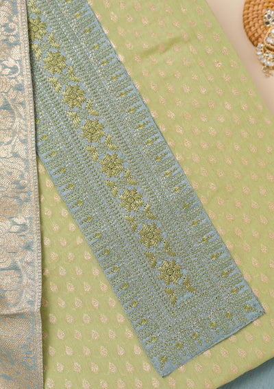 Pista Green Zariwork Banarasi Unstitched Salwar Suit-Koskii