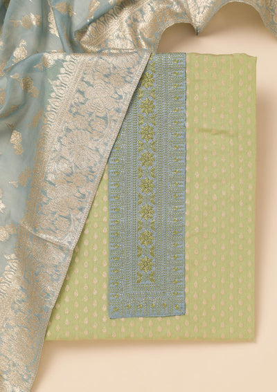 Pista Green Zariwork Banarasi Unstitched Salwar Suit-Koskii
