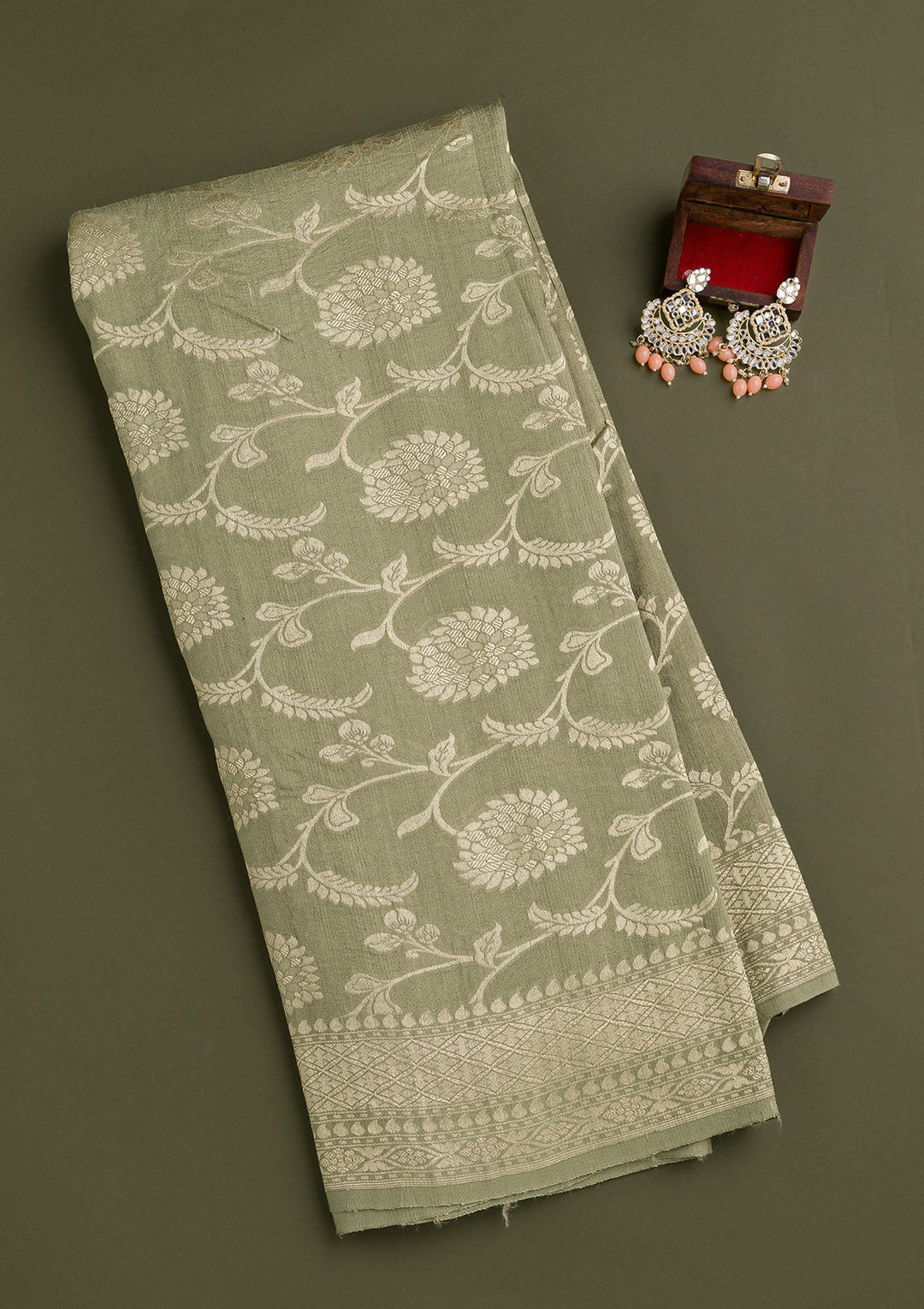 Pista Green Zariwork Banarasi Saree-Koskii